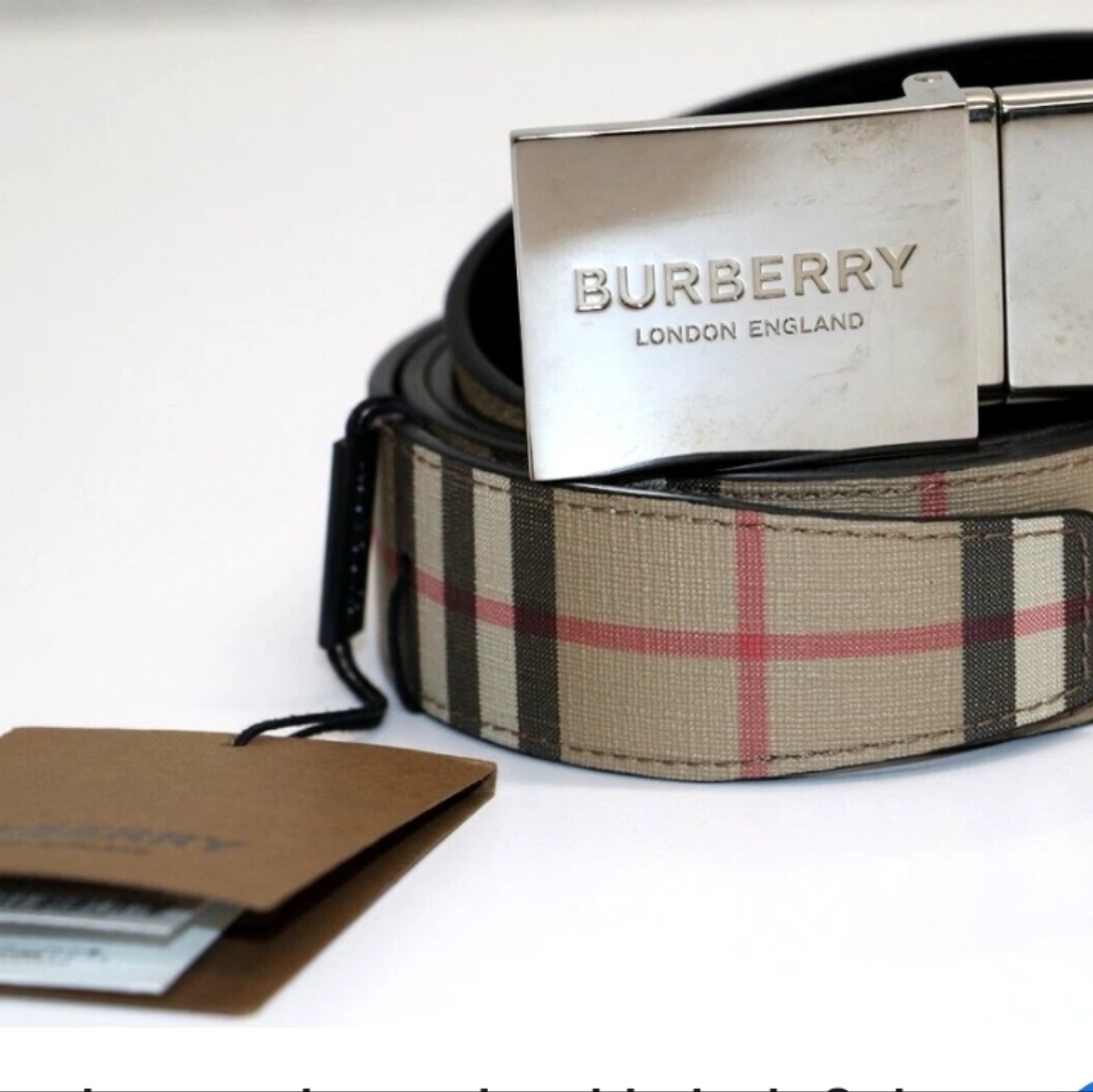 Burberry Tan And Red Checkered Men's Belt